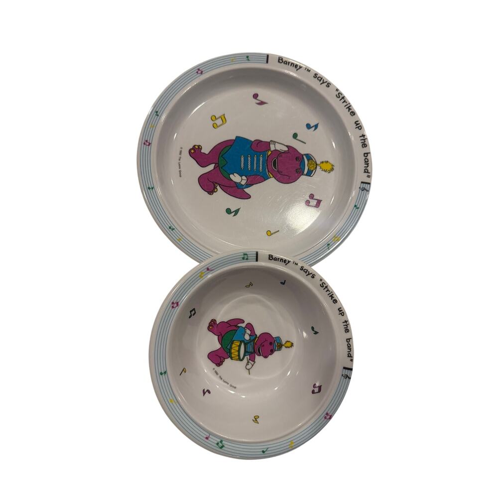 Vintage 1992 Barney the Dinosaur Melamine Plate & Bowl Set - Selandia